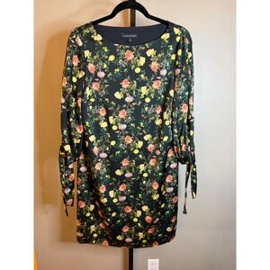 Banana Republic Women Black Floral Lemon Print Tie Cuff Shift Dress Size 8